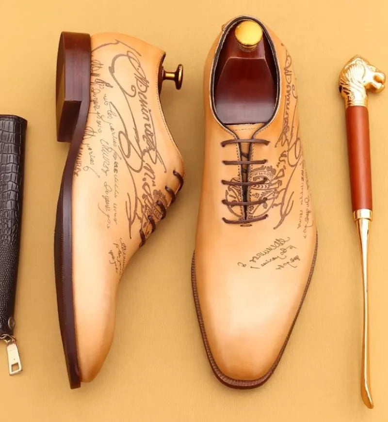 First-layer Cowhide One-piece Leather Oxford Shoes With Laser Engraving Men's Business Formal Shoes Oxfords Social Shoes Man