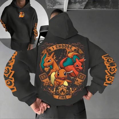 Pokemon Animation Derivatives Men's and Women's Summer Fashion Oversize Hoodie and Sweatpants Popular
