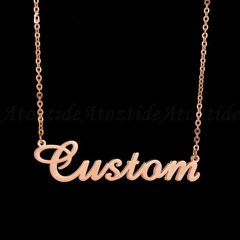 Customized Fashion Stainless Steel Name Necklace Personalized Letter Gold Color Choker Necklace Pendant Nameplate Gift