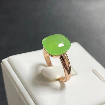 Trendy 12.6mm Flat Rose Gold Ring 35 Candy Colors Green Amethyst Turquoise Crystal Jewelry Gift for Women