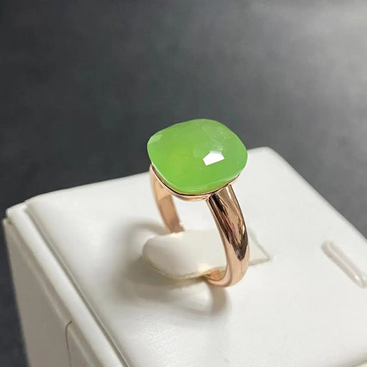 Trendy 12.6mm Flat Rose Gold Ring 35 Candy Colors Green Amethyst Turquoise Crystal Jewelry Gift for Women