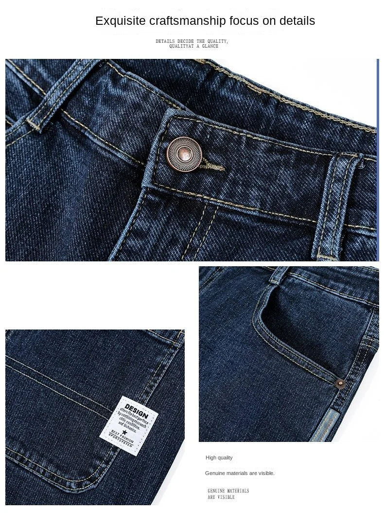 Men's Baggy Straight Leg Jeans Casual Stretch Denim 9-Length Comfortable Loose Trousers Spring Autumn Versatile Wide-Leg Pants