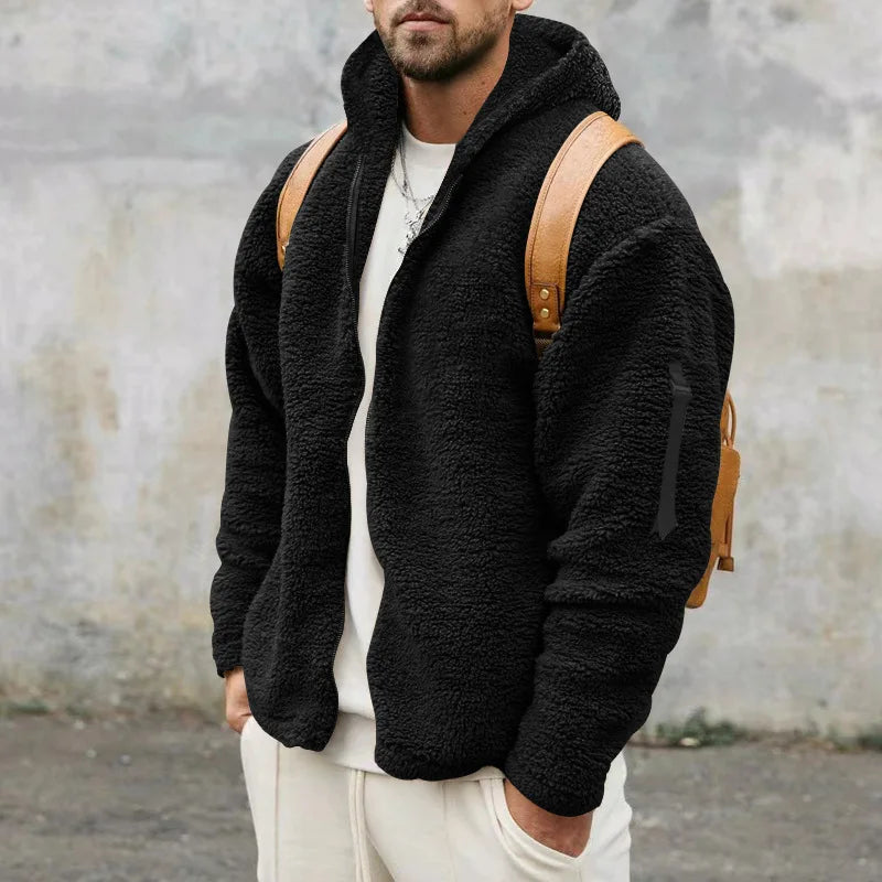 2024 Men's Autumn and Winter Double-Sided Fleece Warm Jacket  Loose Hooded Casual Jacket