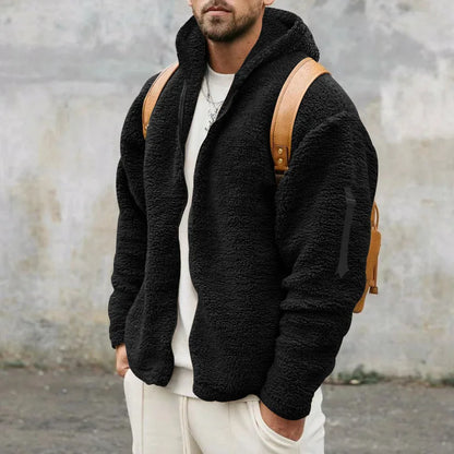 2024 Men's Autumn and Winter Double-Sided Fleece Warm Jacket  Loose Hooded Casual Jacket