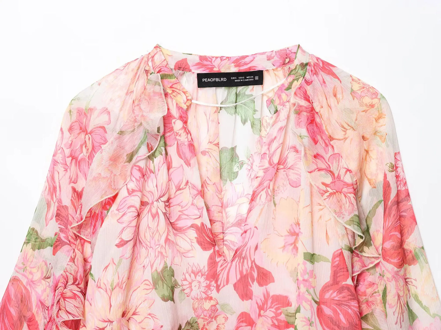 Women New Fashion Summer Casual Chic Women Blouse V-Neck Tiered Long Sleeve Loose Shirts Vintage Style Tops 3130359