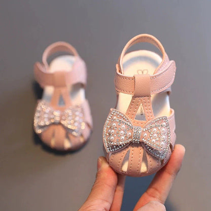 Summer Baby Girl Shoes Cute Bow Pearl Toddler Sandals Soft Bottom Kids Girls Princess Shoes Beach Sandals