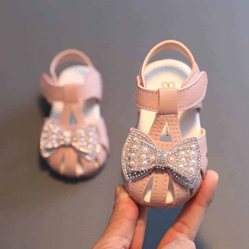 Summer Baby Girl Shoes Cute Bow Pearl Toddler Sandals Soft Bottom Kids Girls Princess Shoes Beach Sandals
