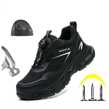 Men Lightweight Safety Shoes Button Elastic Protection Shoes With Steel Toe Anti Smashing And Anti PiercingTactical Boots