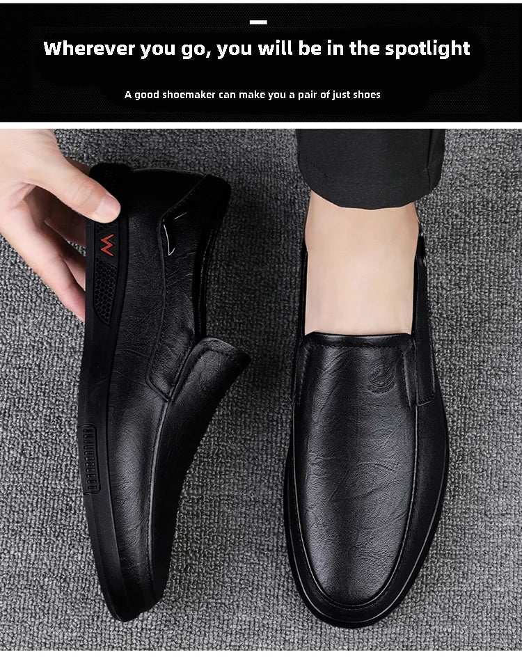 Men's Business Casual Shoes Handmade Layered Cowhide Rubber Bottom Leather Footwear for Office And Leisure