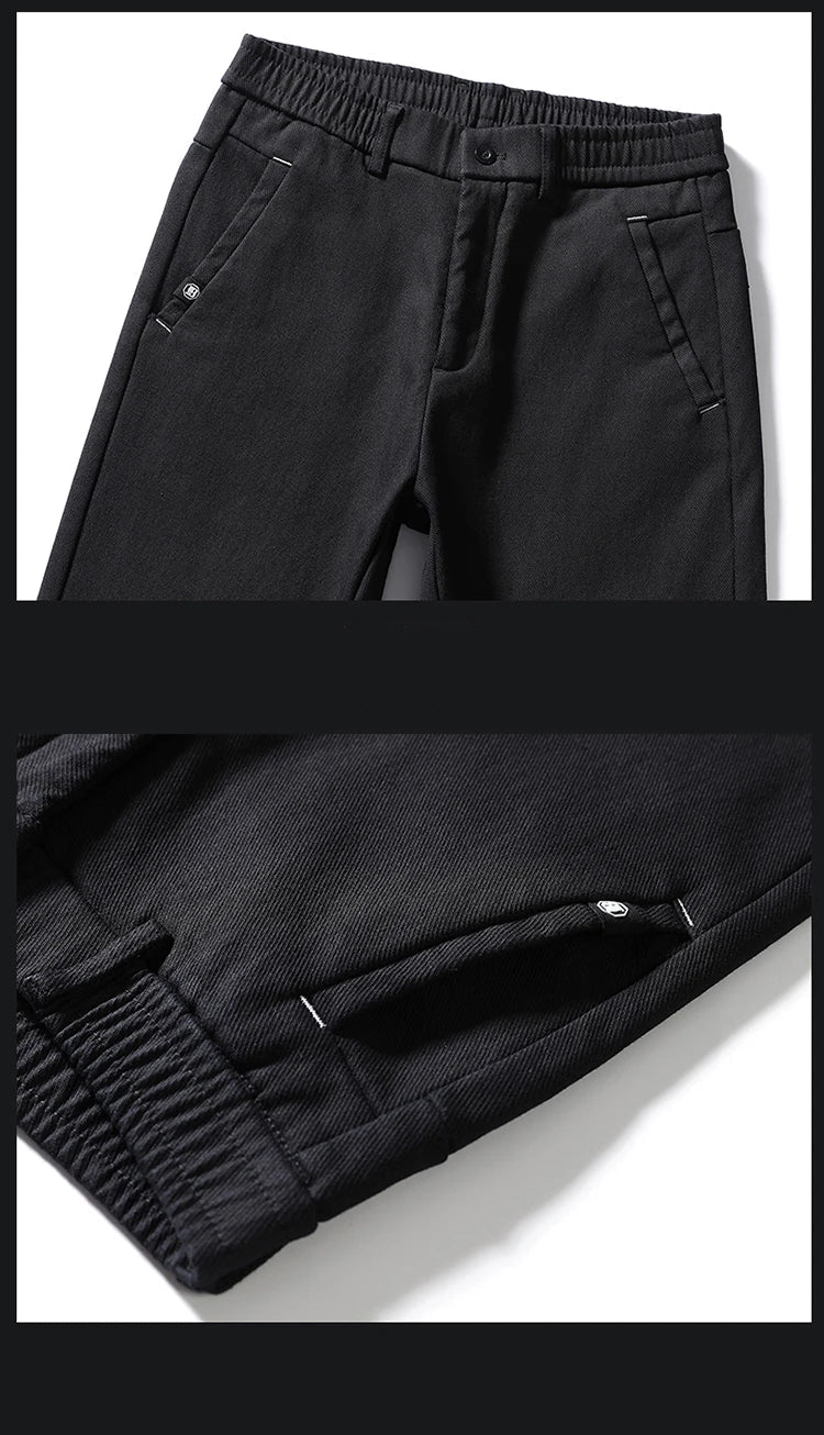 Men's Slim Suit Casual Pants Thick Fashion Embroidered Pocket Trousers Business Baggy Office Comfortable Elastic Pants Male