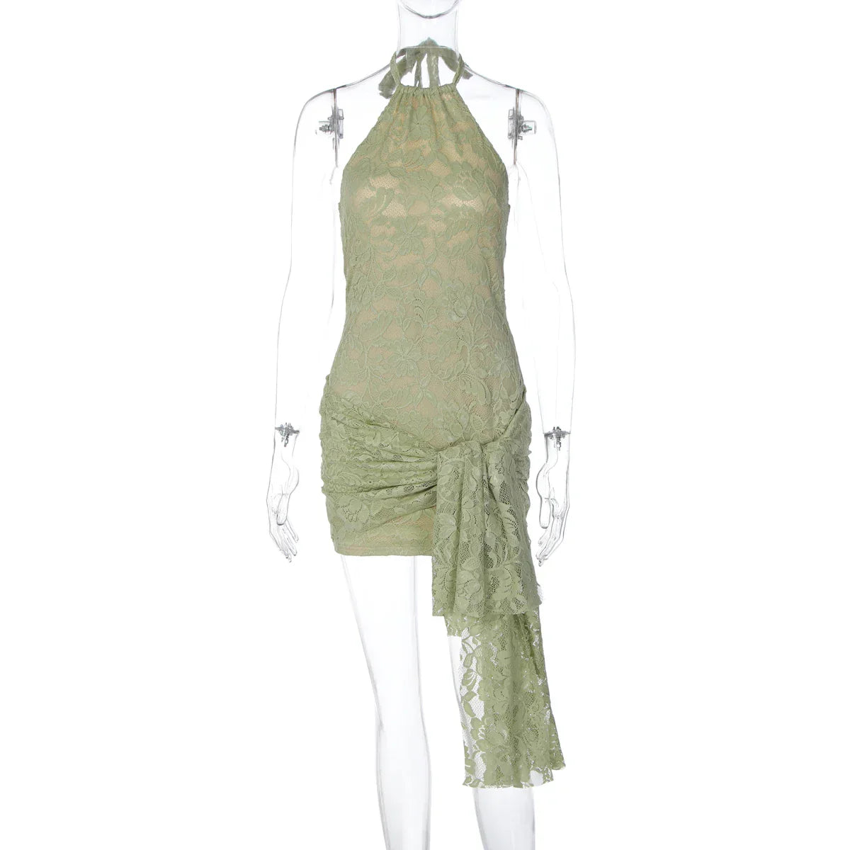 Women Fashion Halter Sleeveless Sexy Backless Patchwork Lace Bandage Sexy Mini Dress Summer Outfit Party Beach Vacation