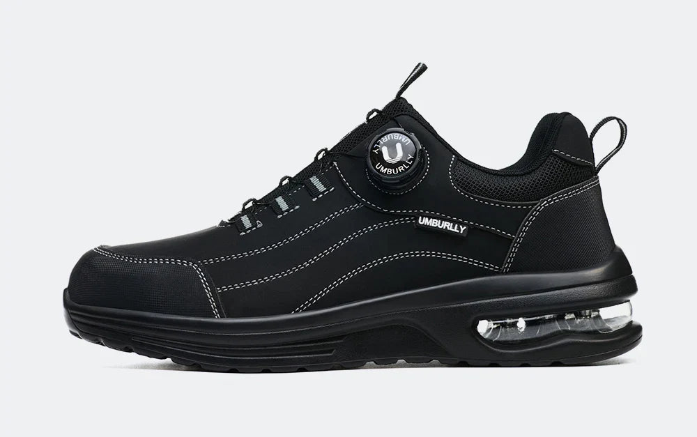 Men's Safety Work Boots Steel Toe Puncture Resistant Kevlar Midsole Air Cushion Black Button Style Industrial Construction Shoes
