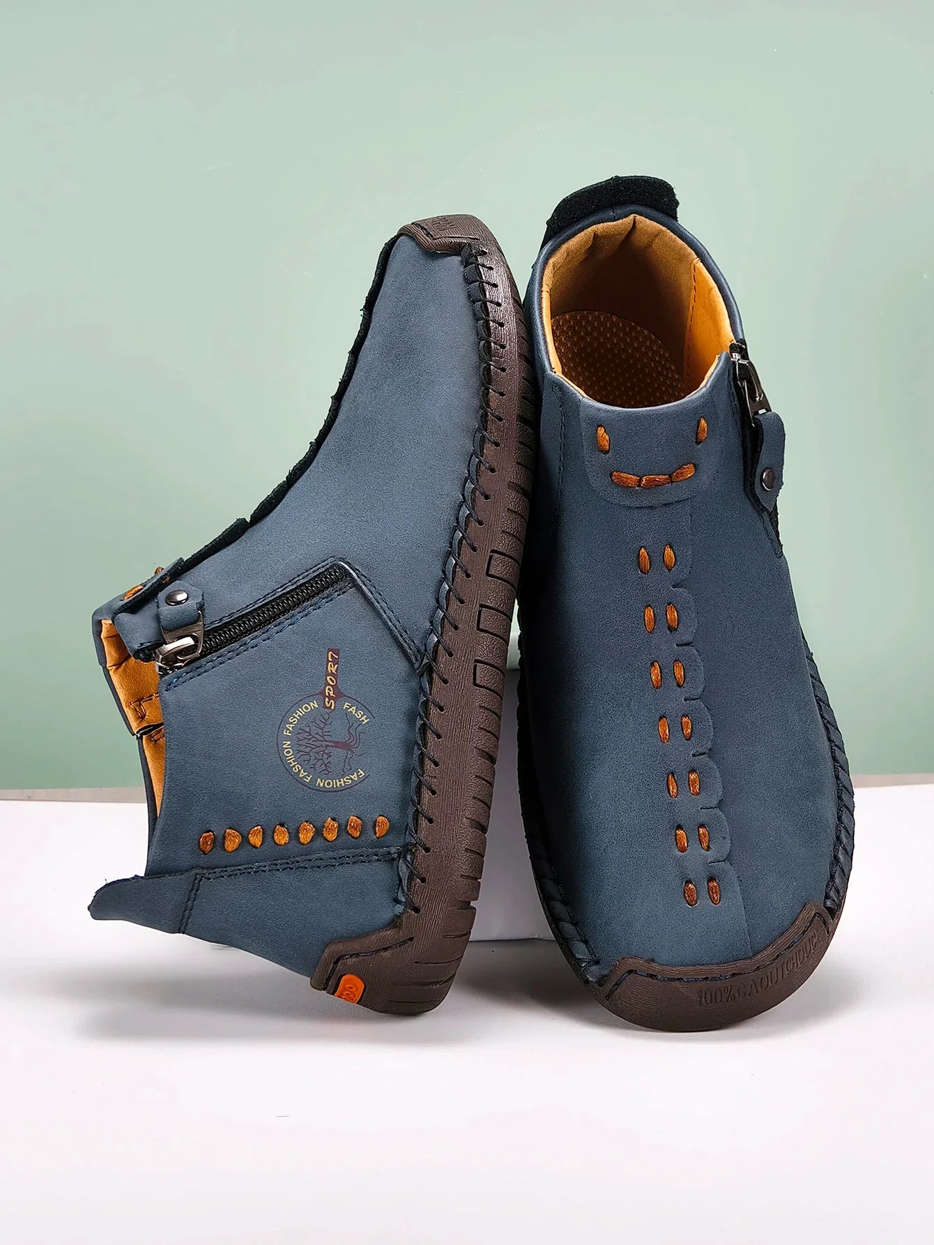 New Classic Handmade Leather Men Shoes Zipper Design Outdoor Sneakers Slip On Breathable Casual Shoes Leather Men Ankle Boots