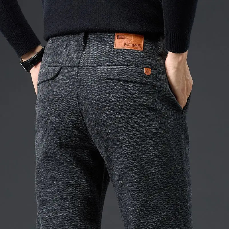 Men's Loose Casual Pants Autumn and Winter New Fashion Pocket Wide-leg Business Pants Comfortable Elastic Waist Stretch Pants