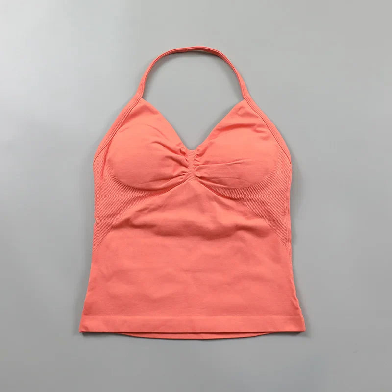 Yoga Longline Strappy Top Leggings Set Women's Backless Camisole Built-In bra Vest High-Waisted Hip Lift Gym Shorts Sports Set