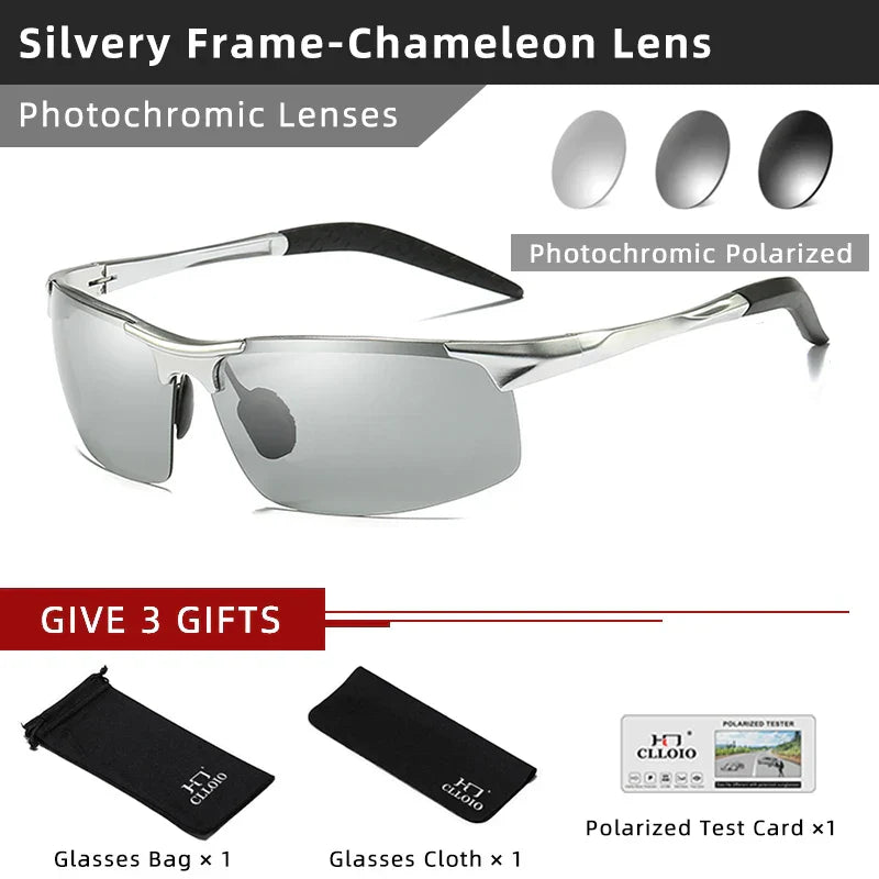 Aluminum Photochromic Sunglasses Men Polarized Day Night Driving Chameleon Glasses Anti-Glare Change Color Sun Glasses UV