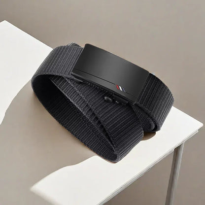 2pcs Men's Belt Outdoor Leisure Sports Belt Toothless Quick Release Automatic Buckle Quality Black Belt