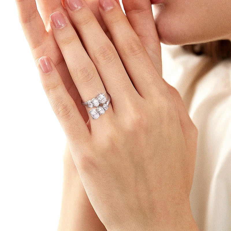 3.6CTTW Certified Full Moissanite Wedding Rings for Women Sparkling Bride Lab Diamond Band Pure 925 Silver Plated 18K