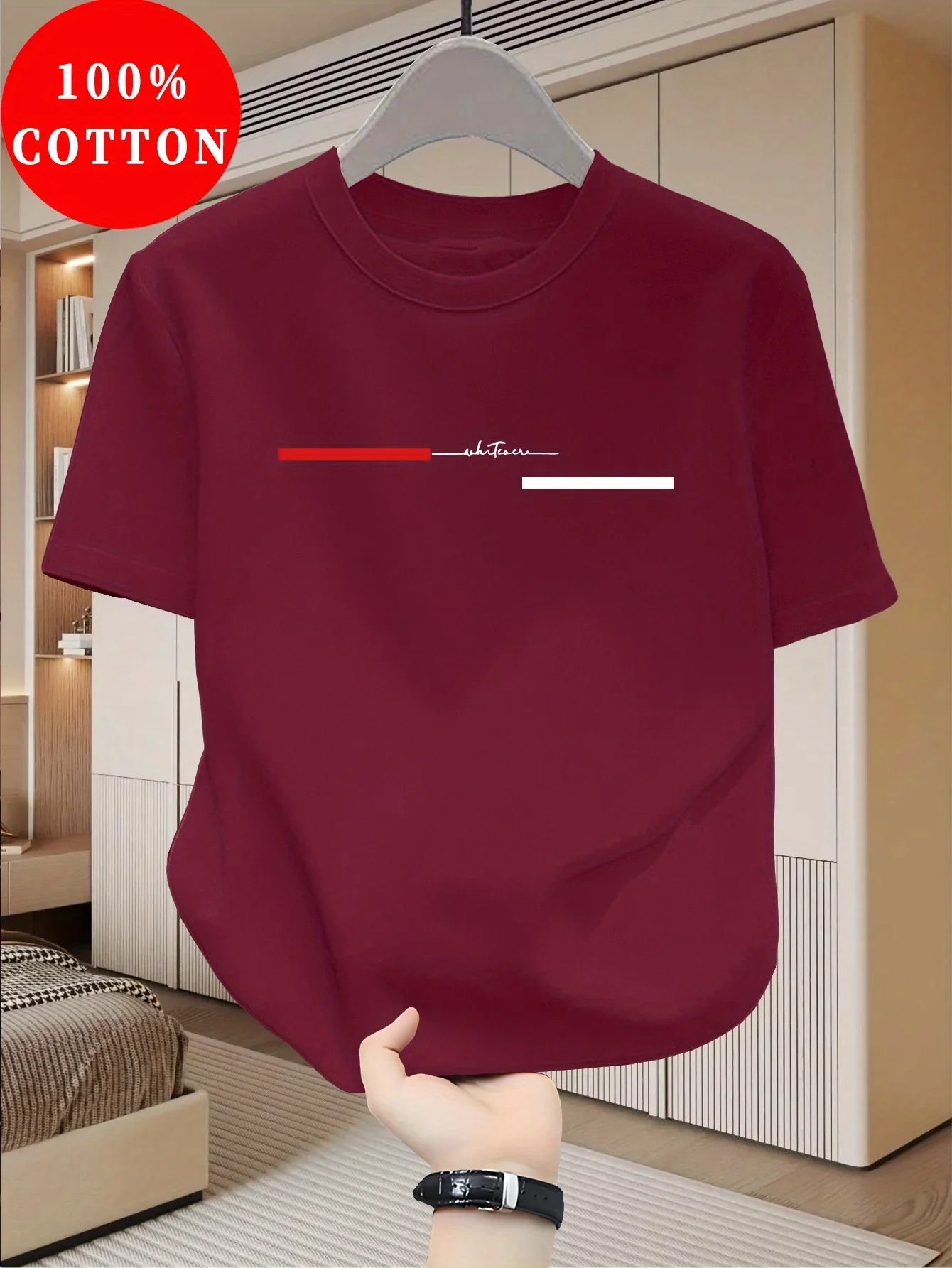 100% cotton men's loose T-shirt fashionable whatever letter pattern printed short sleeved round neck casual top
