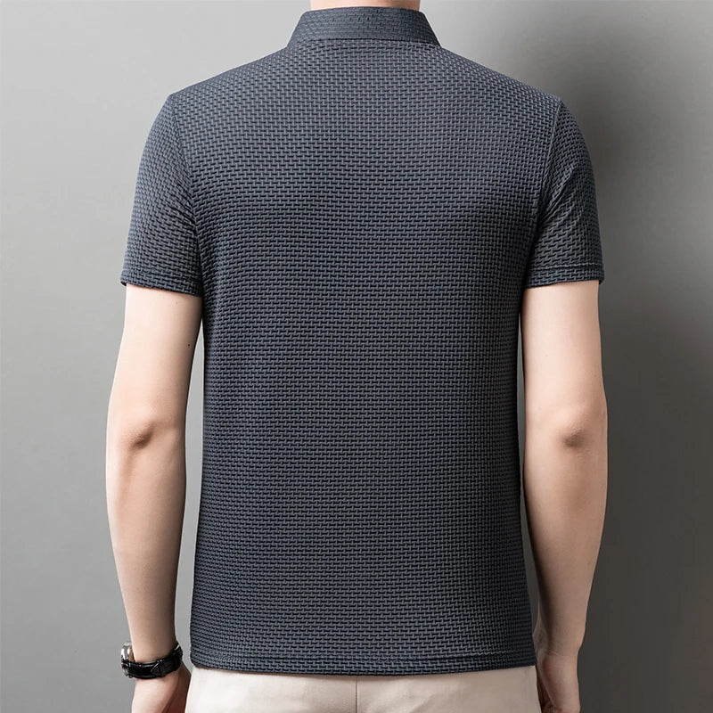 Men's Business Polos Casual Short Sleeved Bone Flower Solid Color POLO Shirt Fashion Breathable Comfortable Summer Versatile Top