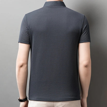 Men's Business Polos Casual Short Sleeved Bone Flower Solid Color POLO Shirt Fashion Breathable Comfortable Summer Versatile Top