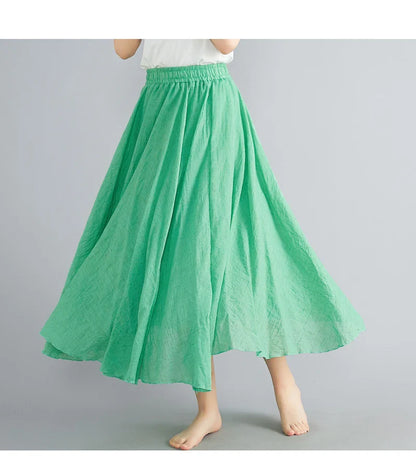 Fashion Cotton Linen Clothes Women Skirts Maxi Y2k Elegant Beach Saia Ropa Mujer Casual Vestido Boho Long Skirt Faldas Harajuku