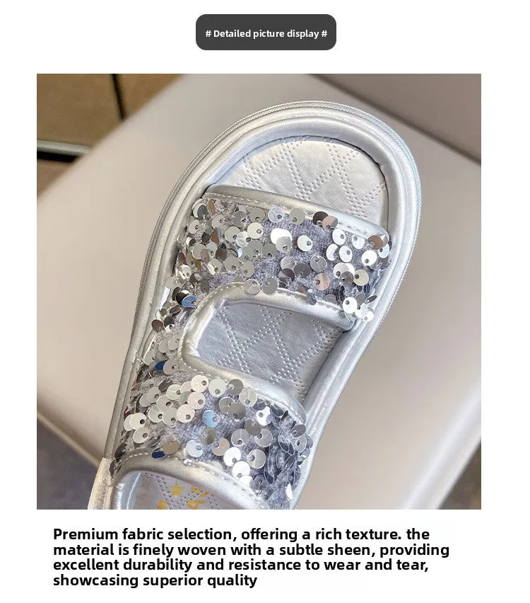 Summer Children's Sandals Sequins Thick Soled Girls Causal Princess Open-toe Sandals Fashion Non-slip Kids Beach Shoes Versatile