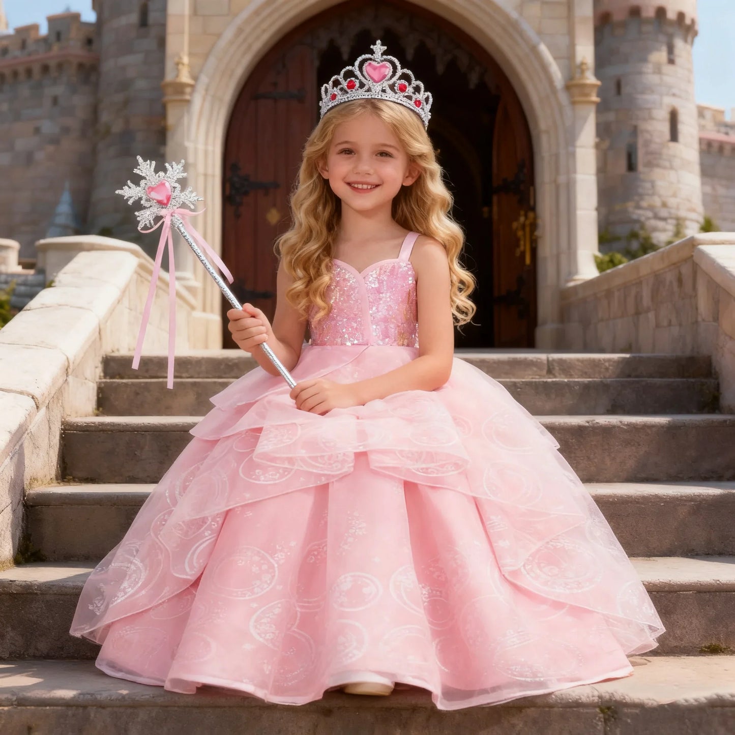 Children Pink Witch Dress Wicked Glinda Elphaba Clothes Cosplay Costume Girls Halloween Costume Kids Good Witch Princess Dresses
