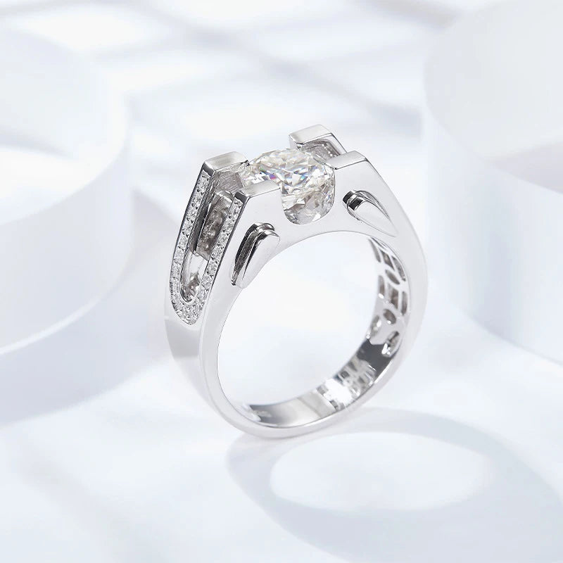 1ct 2ct Moissanite Ring For Men 925 Sterling Silver with White Gold Plated Wedding Band Man Rings Luxury Fine Jewelry
