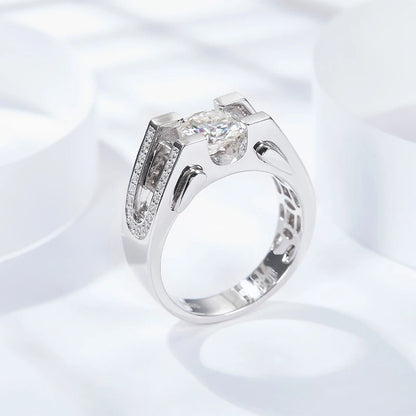 1ct 2ct Moissanite Ring For Men 925 Sterling Silver with White Gold Plated Wedding Band Man Rings Luxury Fine Jewelry