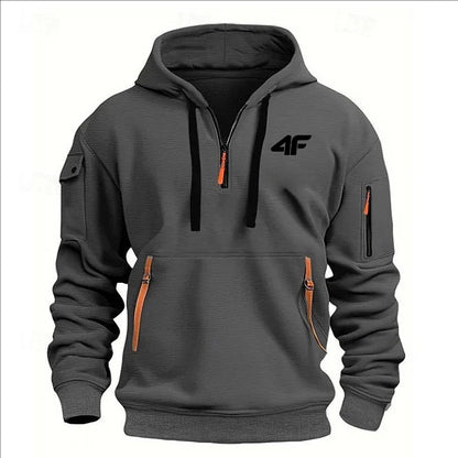 Men's hooded sweater casual sports jumper vintage Harajuku long sleeve zipper multi-pocket casual loose coat Street