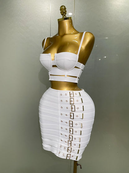 High Quality Women Sexy Bandage Tops Fashion Pencil Skirts Set Nightclub Party Celebrate Women's Set