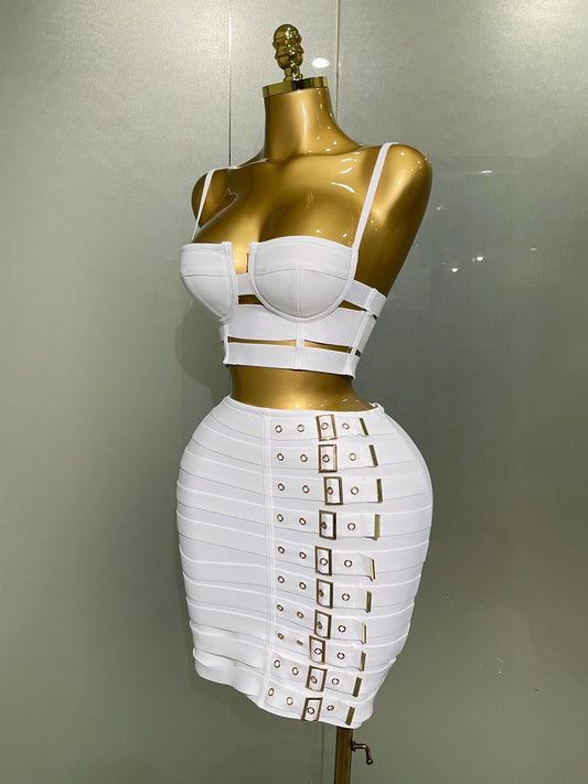 High Quality Women Sexy Bandage Tops Fashion Pencil Skirts Set Nightclub Party Celebrate Women's Set