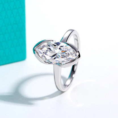 3ct Marquise Moissanite Engagement Ring 925 Sterling Silver Half Bezel Setting Solitaire Promise Rings for Women