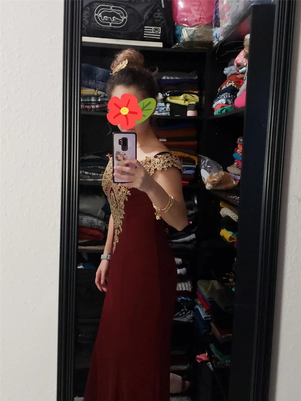 Gold Rose Lace Mermaid Prom Dresses For Women Burgundy Long Sexy Open Back Cap Sleeve Elegant Evening Party Gown Vestido de Gala