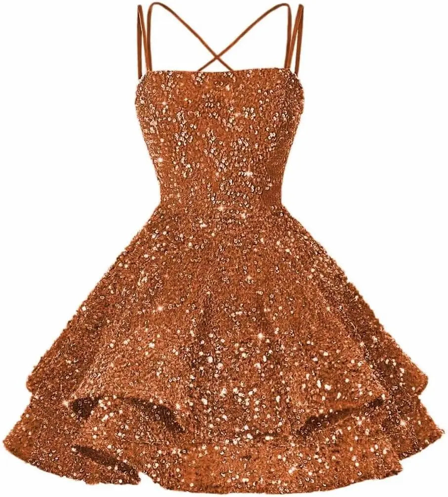 Sequin Short Square Neck Homecoming Dress for Teen Sparkly Prom Dress Sweet 16 Photo Shoot Cocktail Gowns Graduation Dress