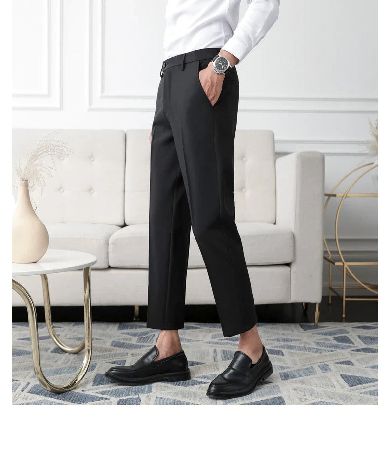 Thickened Fleece Men's Casual Straight Leg Pants Autumn Winter Elastic Slim Fit Korean Style Fashionable Nine Point Long Trou...