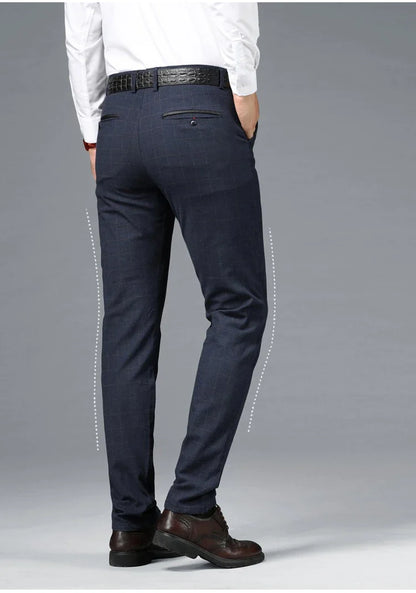 Spring Summer Business Men's Casual Pants Fashion Grid Design Versatile Comfortable Slim Straight Legs Elastic Male Trousers