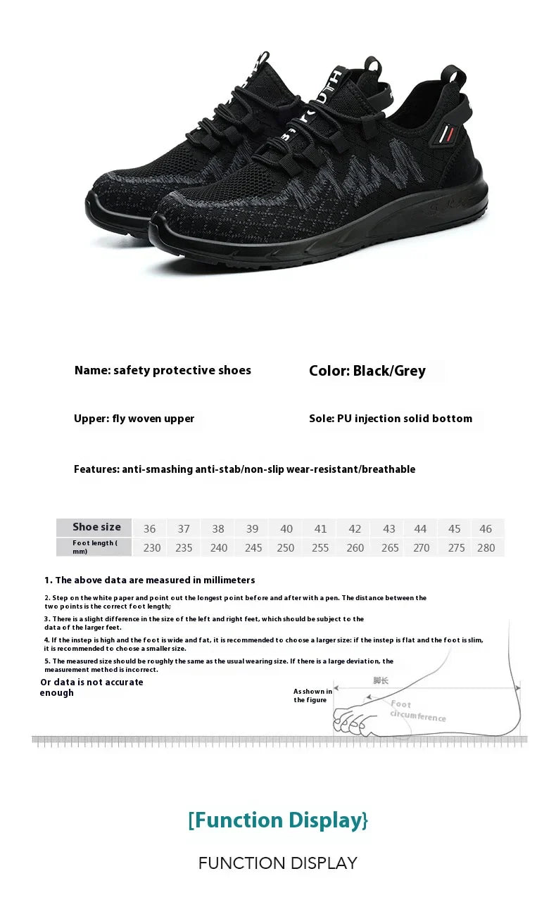 Light Breathable Sneaker Safety Shoes Steel Toe Shoes for Men Anti-slip Anti-impact Anti-puncture Outdoor Work Security Shoes