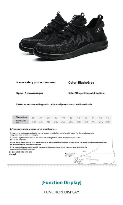 Light Breathable Sneaker Safety Shoes Steel Toe Shoes for Men Anti-slip Anti-impact Anti-puncture Outdoor Work Security Shoes