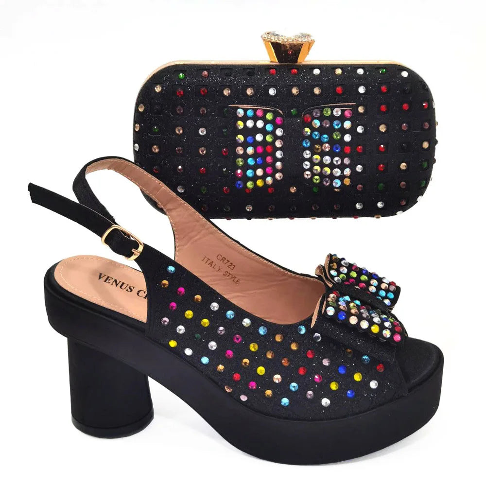 Gold Party Shoe and Bag for Wedding Italy Style Matching Shoes and Purse Set for Bride Bridal High Heels Sandals Bag