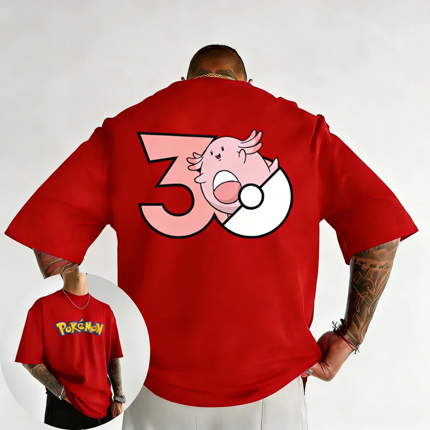 30th Anniversary Chansey Printed T-shirt Summer New Men's and Women's Harajuku Large Loose Casual Short Sleeve Top