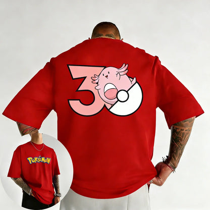 30th Anniversary Chansey Printed T-shirt Summer New Men's and Women's Harajuku Large Loose Casual Short Sleeve Top
