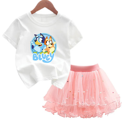 2Pcs/Set Girl Dress Kid Birthday Clothes Party Princess Dress Cartoon T-shirt+Tutu Skirt Summer Evening Christmas Gift