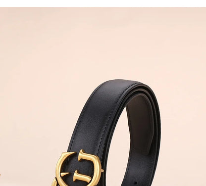 Women's leather belt with smooth buckle; simple and fashionable business belt for men; versatile belt for trousers