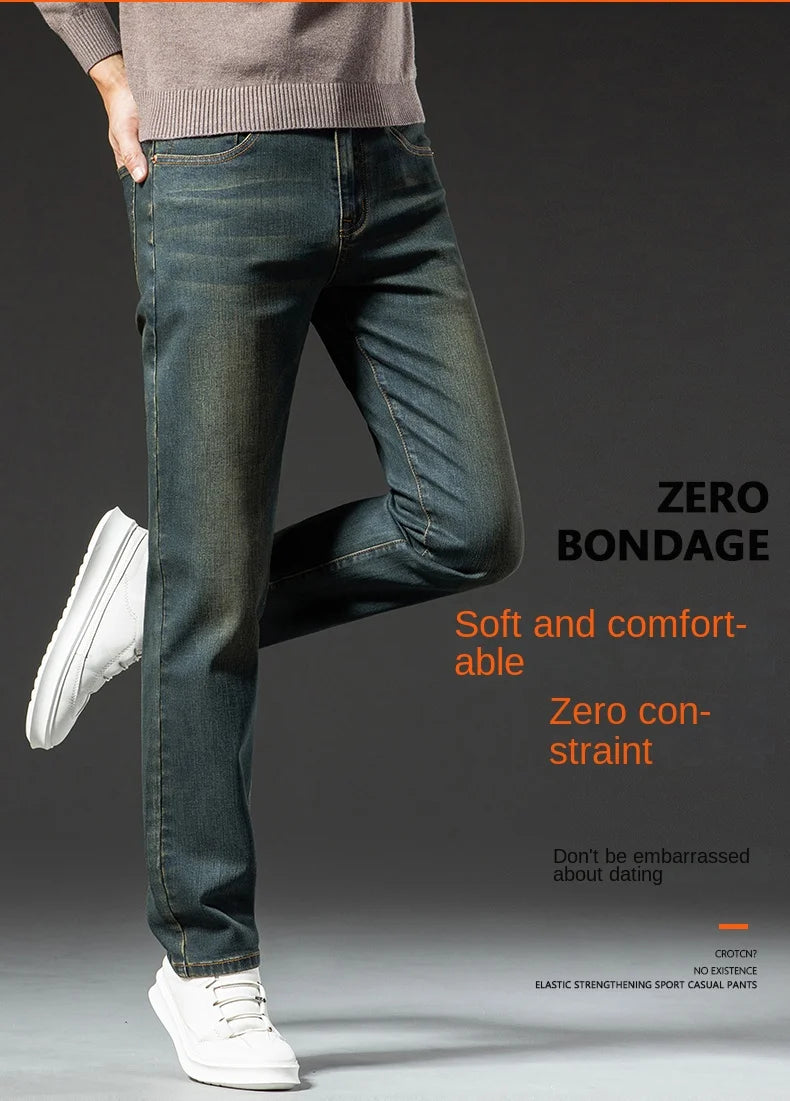 Premium Jeans Men's Autumn 2023 New Elastic High End Business Casual Old Vintage Straight Leg Jeans
