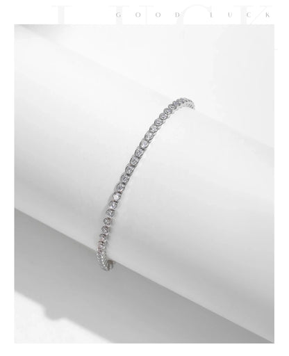 925 Sterling Silver Sparkling CZ Tennis Bracelet Round Zirconia Platinum Plated Bracelet For Women Fine Jewelry Gift