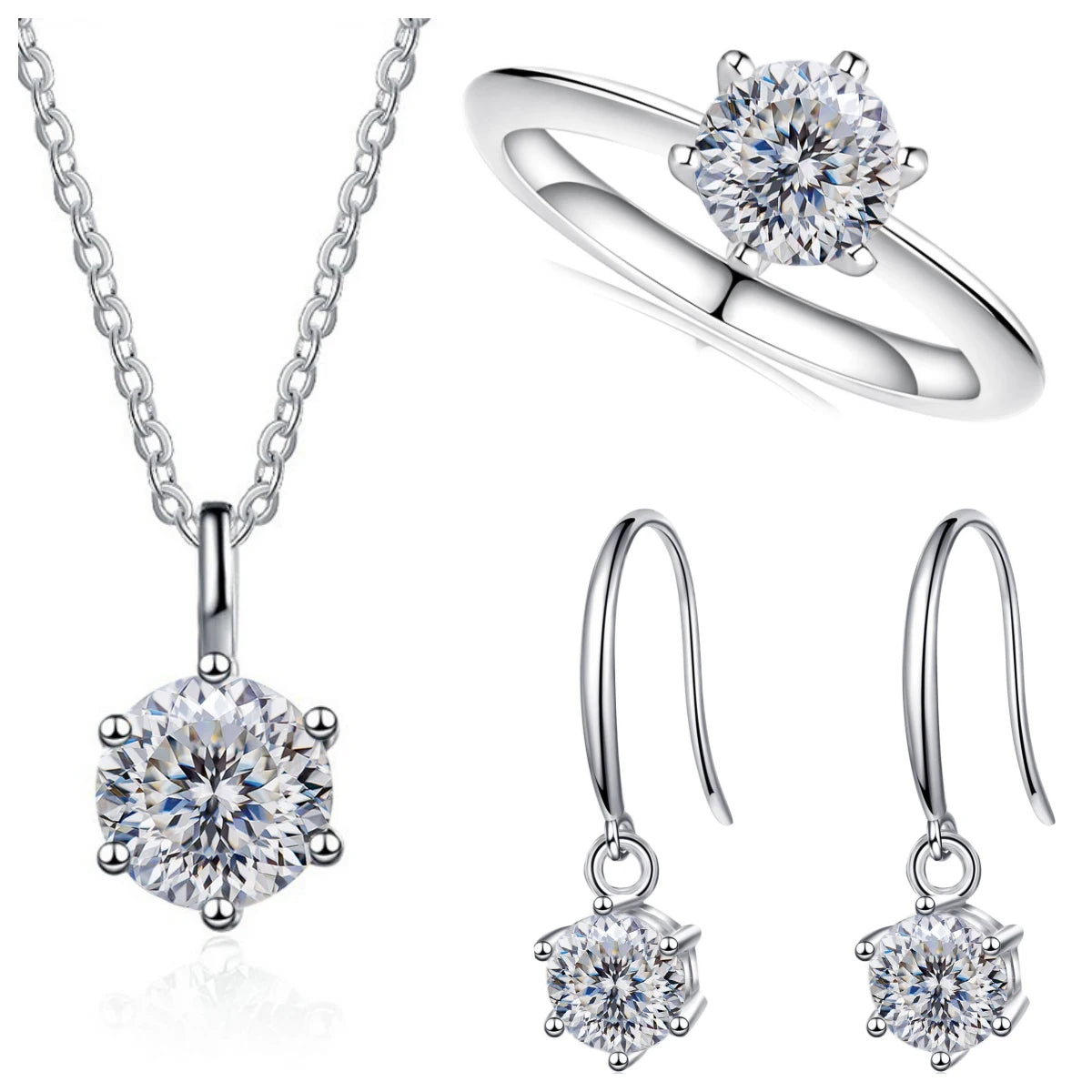 Total 2.5ct Solitaire 925 Sterling Silver moissanite Jewelry set for charm lady  for Women Fine Jewelry dating party gift