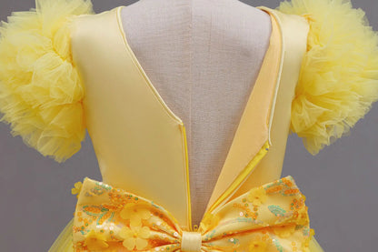 Girls Summer Yellow Sequin Wedding Dresses Wedding Dresses Tulle Carnival Outfits Girls Birthday Party Dresses Girls Ceremony Ou