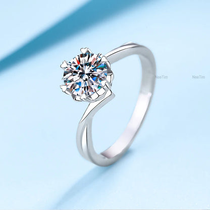 0.5ct-2ct Moissanite Ring Lab Diamond Ring for Women S925 Silver Snowflake Engagement Wedding Band Jewelry Certified